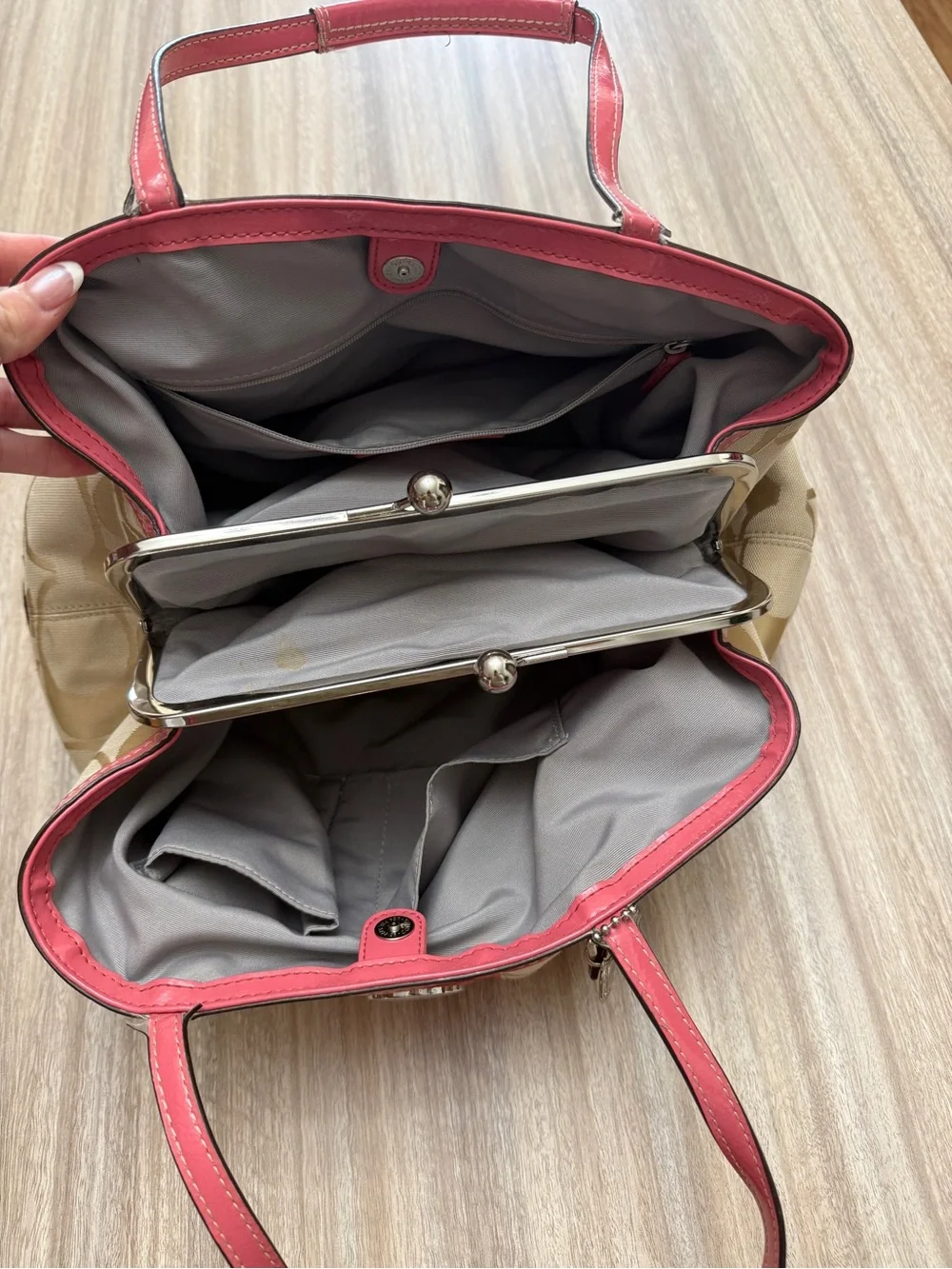 Y2K Coach Carryall Satchel Bag in Signature Canvas Khaki and Pink F19190